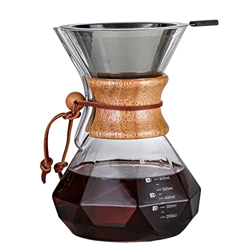 Hyaxgm Pour Over Coffee Maker With Wood Sleeve，27Oz/800Ml,Glass Coffee Pot With Stainless Steel (27Oz/800Ml) #TOP1