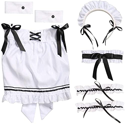 maxToonrain Maid Costume Women French Dress Red Wine Sweetheart Anime Valentines Day Gifts Maid Outfit Apron Gloves Socks Set for Womens Girls(9 PCS)(Black,L) - Image 3
