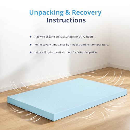 Image of EGOHOME 2 Inch Twin XL Memory Foam Mattress Topper- Cooling Gel Infused | Pressure Relieving Pad in a box, Dorm Room Essentials, CertiPUR Certified, Blue