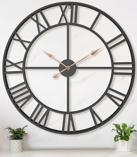 36 Inch Extra Oversized Large Giant Modern Decorative Wall Clock,Vintage Industrial Farmhouse Black Metal Big Roman Numeral Large Clocks for Living Room Decor,Entrance Fireplace,Dinng Room