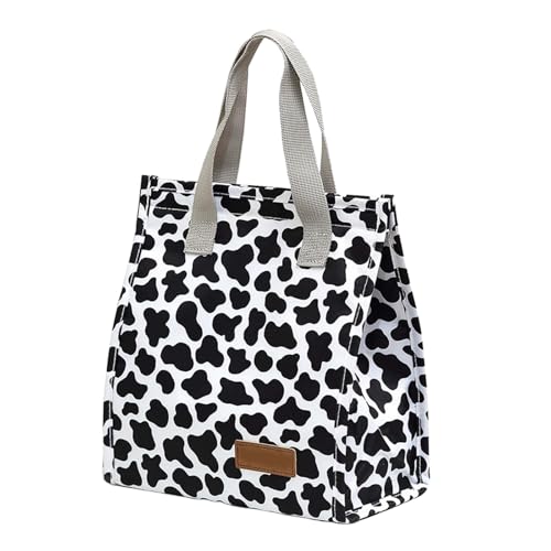 MLPKOI Bolsa Termica Porta Alimentos, Bolsa Impermeable Térmica Porta Alimentos Lunch Bag Nevera Portátil con Aislamiento para Trabajo, Escuela, Viajes, Salidas (Estampado de Vaca)