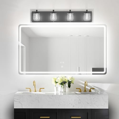 Image of Ralbay Crystal Vanity Lights - 4 LED Modern Matte Black Bathroom Vanity Lights Over Mirror