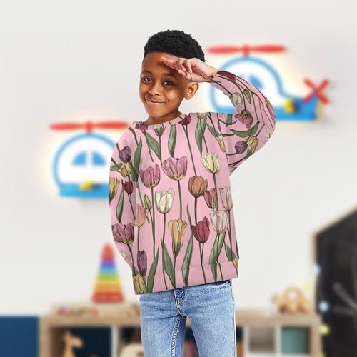 JUNZAN Safari Tulips Pink Big Boys Sweatshirts Hoodies Fleece Kids Pullover Hoodie Camping 4T4