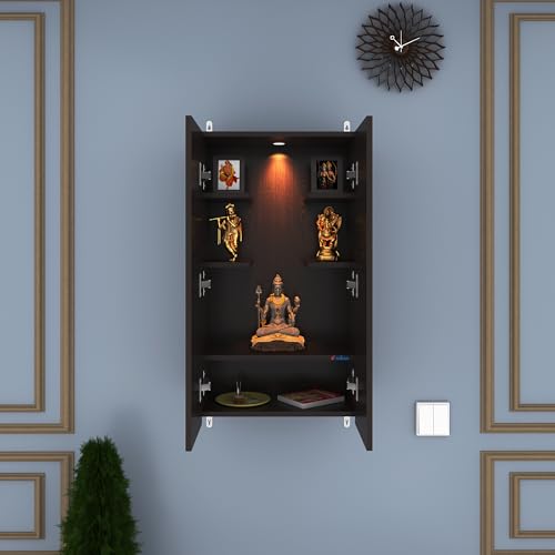 Image of Anikaa Spirit Engineered Wood Led Light Wall Temple Shelf Puja Stand Pooja Shelf Mandir Shelf for Office & Home Decoration - Wenge (D.I.Y - Do-It-Yourself)