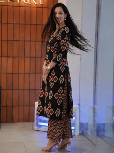 Image of ANNI Designer Co Ord Set for Women Viscose Printed | Straight Kurta Palazzo Set for Woman | V Neck 3 /4 Sleeve Ethnic Dress Stylish Coord Outfit Trendy Womens Clothing