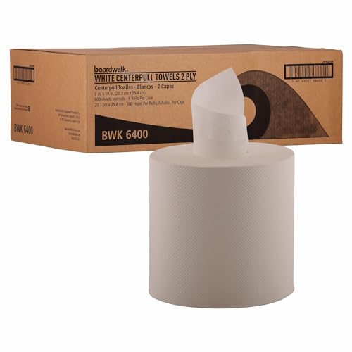 Boardwalk BWK6400 6400 Center-Pull Hand Towels 2-Ply Perforated 7 7/8 x 10 600 Sheets Per Roll (Case of 6 Rolls)