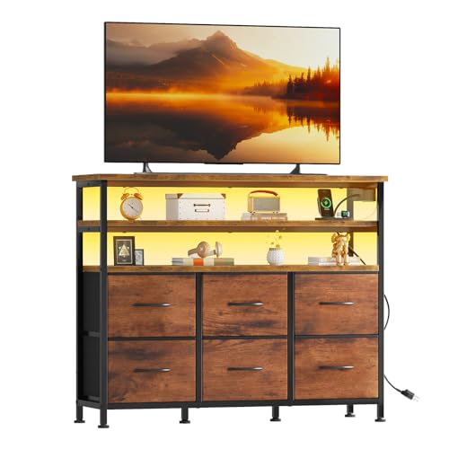 HAPPYMONT TV Stand for 45 Inch TV, 6-Drawer Dresser with