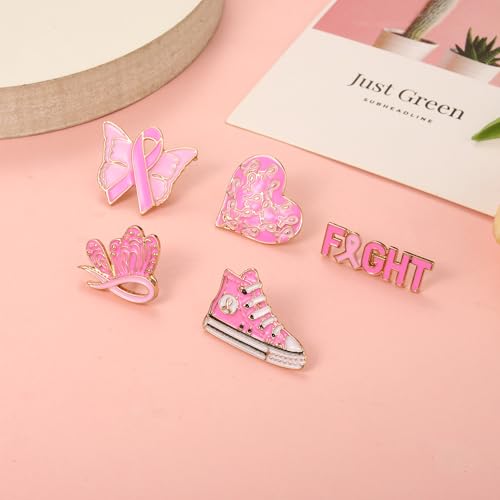 Image of Breast Cancer Awareness Pins Bulk Pink Ribbon Brooches for Women Faith Hope Lapel Pins Breast Cancer Awareness Jewelry Accessories Decorations Charity Public Fundraiser Supplies