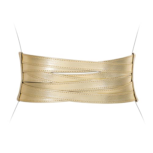 XZQTIVE Wide Elastic Belts for Women Dresses Black Waist Corset Belt for Women Fashion Wide Stretchy Belts, Braided Gold, 90cm