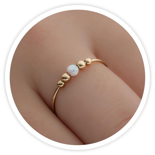 Lugasis FINE JEWELRY White Opal Anti Anxiety Fidget Rings For Women - 14K Gold Filled Spinner Rings, Stress Relief Gold Rings, Fidget rings for anxiety