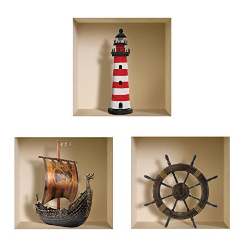 L'Nisha Art Magic Vinyle 3D Autocollants Mural Amovible Bricolage, Ensemble de 3, Les Pirates