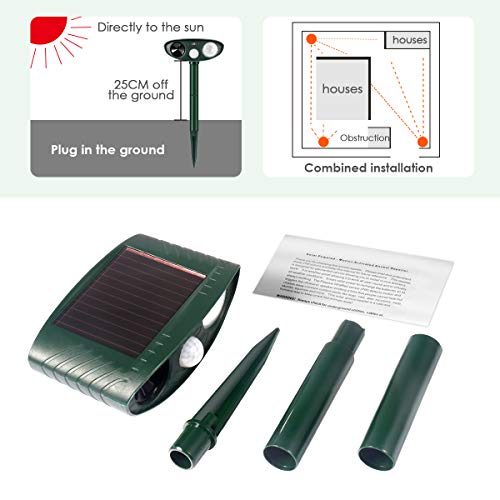 Humutan Ultrasonic Dog Mosquito Repellent, Outdoor Powered and Non-Windproof ultrasonic pest Repellent, cat Repellent with Motion Sensor and cat, Dog, Bird and Skunk Flash Sound generators