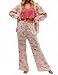 AINAC Women Satin Pajamas Set 2 Piece Western Cowgirl Silk Pjs Long Sleeve Floral Pjs Wide Leg Pants Button Down Loungewear Pink