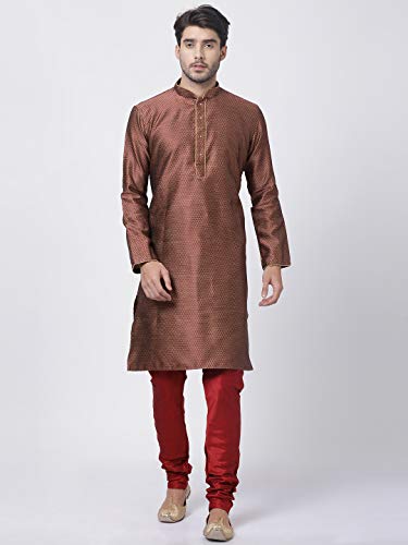 Image of VASTRAMAY Men's Maroon Cotton Silk Blend Kurta and Pyjama Set VASMK047MAnPMA 46