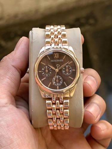 Image of AMERICANVIBER Rose Gold Women Watches | Girl Watch | Watch for Women | Diamond Studed | Premium Design | Trendy Fashionable | Under 499