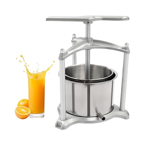 Fruit Wine Press, Wine juicer, 1.6 Gal Fruit Cider Grinder w/Dual Stainless Steel Barrels, Manual Press Machine with Triangular Structure & T-Handle, for Cider Tincture Cheese Herb Vegetables