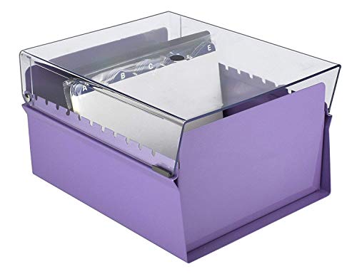 Acrimet 5 X 8 Card File Holder Organizer Metal Base Heavy Duty (Az Index Cards And Divider Included) (Purple Color With Clear Crystal Plastic Lid Cover) #TOP3