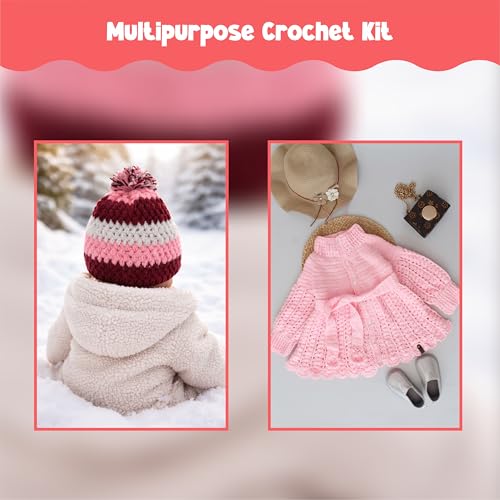 Image of Nibras DIY Crochet Kit for Beginners | Complete Crochet Supplies with Acrylic Yarn, Hook, Needle & Accessories (Set of 3 Yarn)
