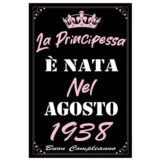 La Principessa È Nata Nel Agosto 1938: Idea Regalo di compleanno 85 anni per donne , signora, moglie, mamma, zia, nonna, sorella / Quaderno a righe"