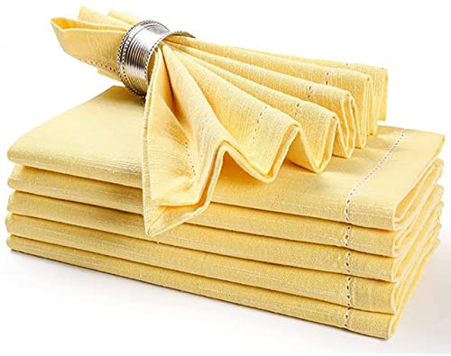 Riangi Cotton Textured Yellow Cloth Napkins Set Of 6 20X20 Inch - Yellow Napkins Cloth Premium Quality Over Sized With Mitered Corners Ultra Soft Durable Hotel Quality - Dinner Napkins Cloth Washable #TOP14