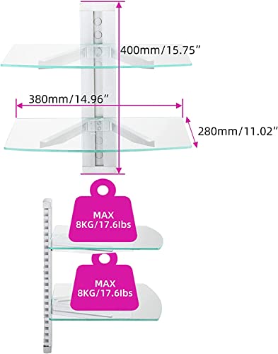 Image of suptek Glass Floating Shelves, TV Wall Mount with Shelf for DVD Player / PS4 / Cable Boxes /Game Consoles /Sky Box /TV Accessories, Media Shelf, Flat Black Wall Mount Bracket, AV Shelf, 2 Tiers Shelves
