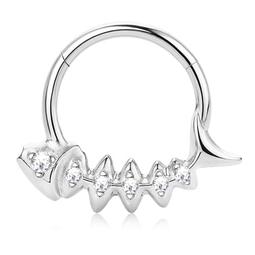 BodyBonita 16G Septum Rings Fish Bones, G23 Titanium Nose Rings Hoops, Septum Jewelry Clicker, Conch Helix Tragus Rook Daith Piercings for Women Men Silver 10 mm