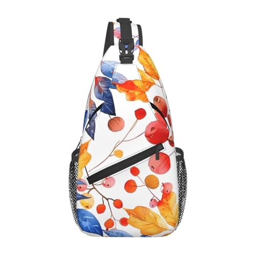 Mochila tipo sling con patrón hojas otoño unisex ligera miniatura 1
