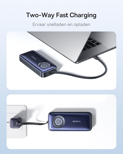 Baseus EnerCore Powerbank 20000mAh met Uittrekbare 70cm USB-C Kabel, 67W Maximaal Vermogen met 2x USB-C, Compatibel met iPhone 16/15 Serie, iPad, MacBook, Laptop, Samsung en meer - Afbeelding 3
