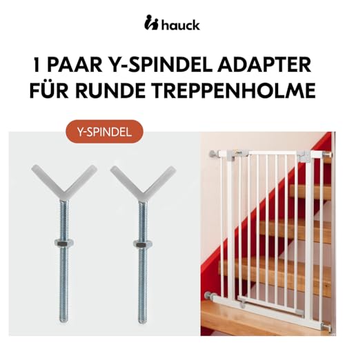 hauck 2er Set Y Spindel Adapter für Türschutzgitter & Treppengitter - Geeignet für runde Geländer bis 6 cm Durchmesser - M10 Gewinde - Zubehör für Kinderschutzgitter ohne Bohren