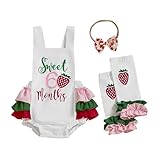 CREAIRY Baby Girl Half Birthday Outfit Doughnut Strawberry 6 months Romper Sleeveless Bodysuit +Leg Warmers Summer Clothes (White, 6-12 Months)