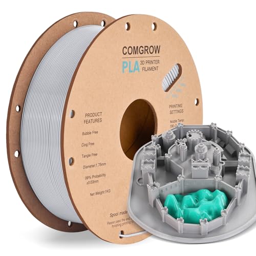 Comgrow PLA 3D Printer Filament, 3D Printer PLA Filament 1.75mm, Dimensional Accuracy +/- 0.02 mm, 1KG Spool PLA Grey