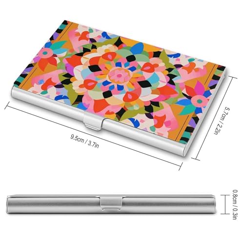 Metal Business Card Holder Ultra Slim - Colorful Boho Floral Professional Aluminum Alloy Card Case with Magnetic Closure, Compact ID Credit Card Organizer Wallet for Men Women2