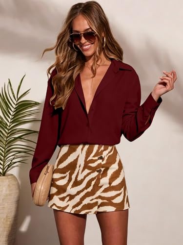 Image of Magritta Women's Shirts Fashion Casual Loose Fit Long Sleeve Button Down Lightweight Collared Blouse Tops