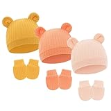 Fäustlinge für Neugeborene, 3er-Set, Baumwolle, atmungsaktiver Stoff, sanfte Haut, Mütze und Fäustlinge, verhindert kratzfeste Fäustlinge