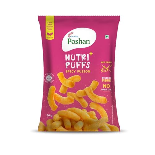Image of Acme Poshan Nutri+ Protein Puffs Spicy Fusion | Healthy Snack | High Protein & Fiber | Crunchy Millet Puffs | No Maida | 50g