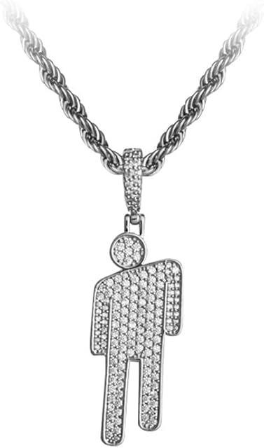 AOLIAY 1PC Stylish Villain Necklace, Stainless Steel Bowed Head Pendant Zircon Hip Hop Necklace Couple Pendant Necklace (silvery)