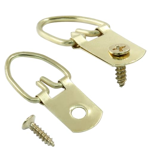 Image of 100 Pcs D Ring Picture Hangers 31mm /1.22 Inch D Ring Picture Hooks 1 Hole Metal Hooks with Screws for Hanging Mirror, Clock, Decoration and Paintings (Gold)