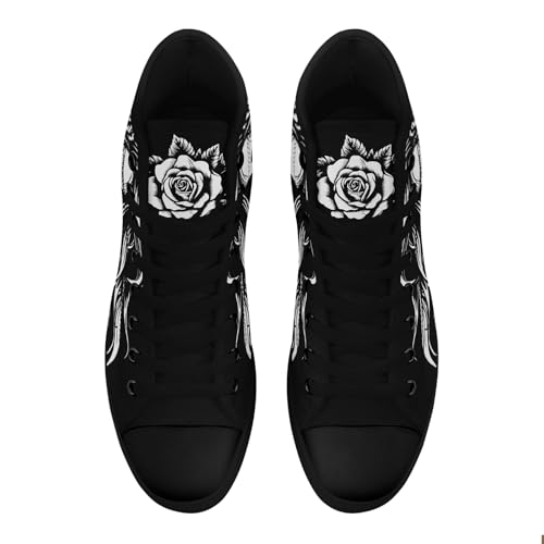 Mens Womens Gothic Skull Rose High Top Canvas Sneakers Punk Rock Floral Cool Lace-Up Casual Shoes Edgy Streetwear Aesthetic3