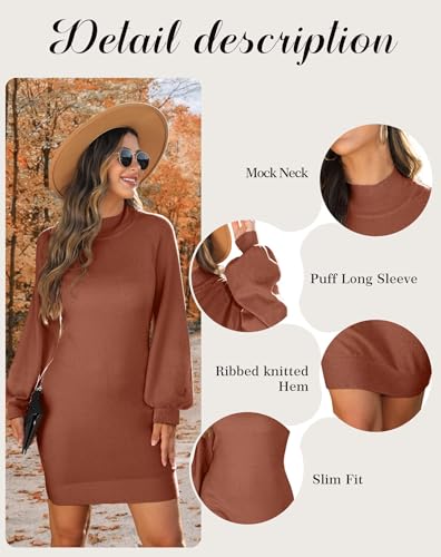 Image of GRECERELLE 2026 Womens Fall Winter Mock Neck Mini Pullover Sweater Dress | Long Sleeve Ribbed Knit Bodycon Fit for Parties Date Holidays Daily(XS-2XL)