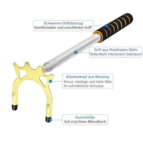 RAYNA GAMES Billard Queue Versenkbare, Billard Queue 3 Stück Abnehmbarem Messing Brücken Kopf, Queue Brücke Billard Zubehör für Billardtisch, Snooker, Spiel, Wettkampf