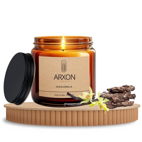 Image of Arxon Aromatherapy Soy Wax Scented Candle | Sleep /Destress - Focus /Meditate - Relax /Calm - Refresh /Rejuvenate | 100g Each, 30Hrs Burn Time | Corporate Gifting Oud Vanilla