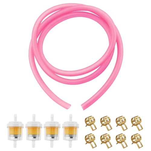 Image of PRO BAT 0.2'' /5mm I.D. Gas Fuel Line Tube with 0.35 inch I.D. Hose Clamps | Fuel Filters for ATV Dirt Bike Go Kart Moped Pocket Bike Most of Chinese Scooter & Stratton Small Engines 9.85Ft Pink