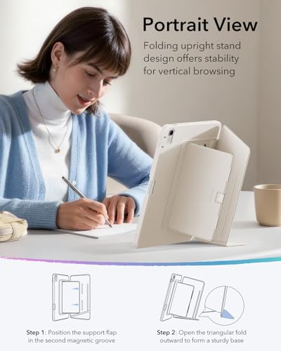 Image of ESR for iPad Air 11 Inch Case M4 /M3 /M2 (2026 /2025 /2024), iPad Air 5th /4th Gen (2022 /2020), Vertical Stand Cover, Multi Stand Angles, Ultra-Stable Case with Pencil Holder, Flip Series, Starlight