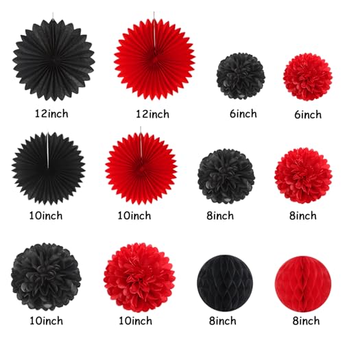 Image of Red Black Party-Decoration Graduation Banner - 14pcs Kits Cap Garland Streamers, Paper Tissue Pom Poms Flowers Fans Honeycomb,Class Of 2026 College High School Grad Decor Hugfond