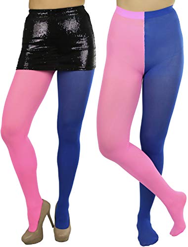 Image of ToBeInStyle Women's Two Toned Vibrant Jester Contrast Opaque Multicolored Tights