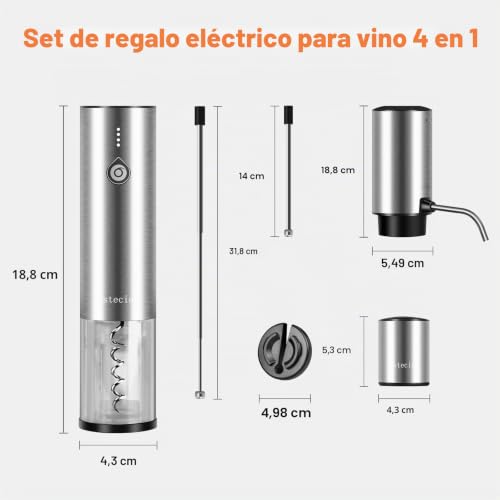 Miniatura 8 de Sacacorchos Eléctrico De Vino, 4 En 1 Abridor De Vino Profesional Juego De Regalo Con Abridor De Vino Recargable, Vertedor Aireador De Vino Automático, Cortacápsulas Y Tapón De Vino Al Vacío