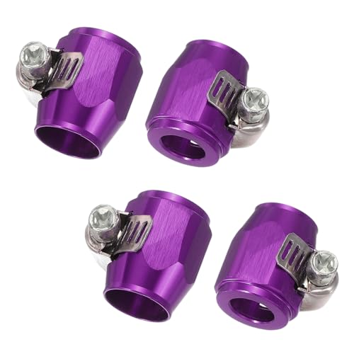 Image of sourcing map 4pcs 4AN Hose Finisher Clamp Aluminium Hex Car Hose Finisher Flexible Pipe Clamps with Screw Band for Fuel Gas Oil Air Water Tube, Purple