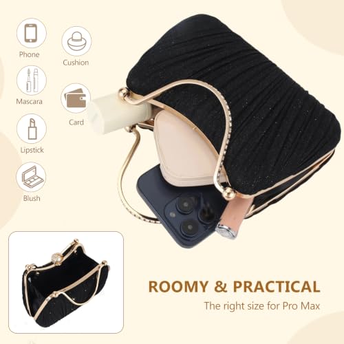 Image of Comeon Clutch Purses for Women Pleated Bling Sequin Evening Bag with Handle | Sparkle Evening Handbags with Removable Chain, Bridal Wedding Crossbody Bag, Elegant Party Prom Formal Purse for Cocktail