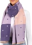 BRUBAKER Cashmirillo Damen Schal mit Herz Muster - 70 x 200 cm - Warm, Kuschelig und Oversized - Winterschal für Herbst und Winter - Weiches Kaschmir-Gefühl - Lila, Flieder und Rosa