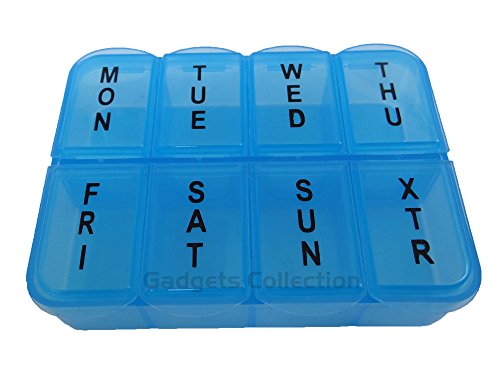 Gadgets Collection 7-Day Rectangle Plastic 8 Compartments Pill Medicine Container Reminder Case Organizer Box Tray (2-Pack)